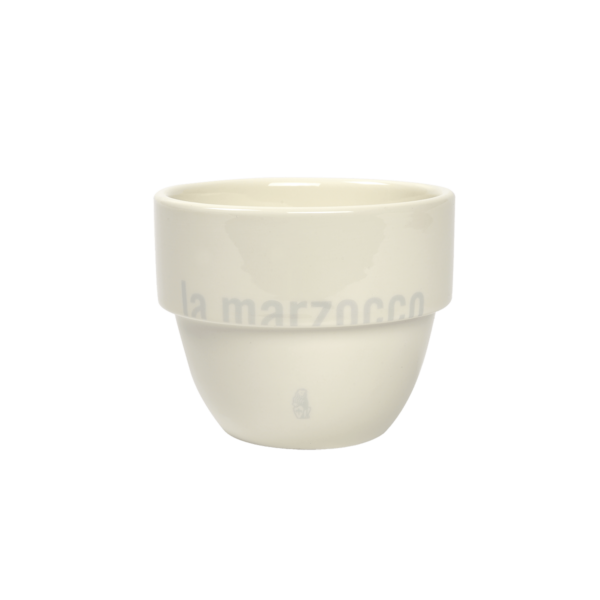 Weiße Espressoschale ohne Henkel in klassischem Design – ideal für den Einsatz im Café-Equipment oder als stilvolles Barista Tool zur professionellen Kaffeezubereitung. Passend für Siebträgermaschinen wie die La Marzocco Linea Mini.
