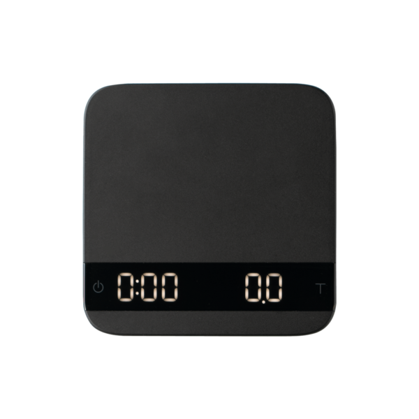 Draufsicht der La Marzocco Home Kaffeewaage – digitale Barista-Waage mit Timer und Gewichtsanzeige. Ideal für präzises Brühen von Espresso an der Espressomaschine oder Kaffeemaschine. Perfektes Zubehör für Zuhause oder die Gastronomie.
